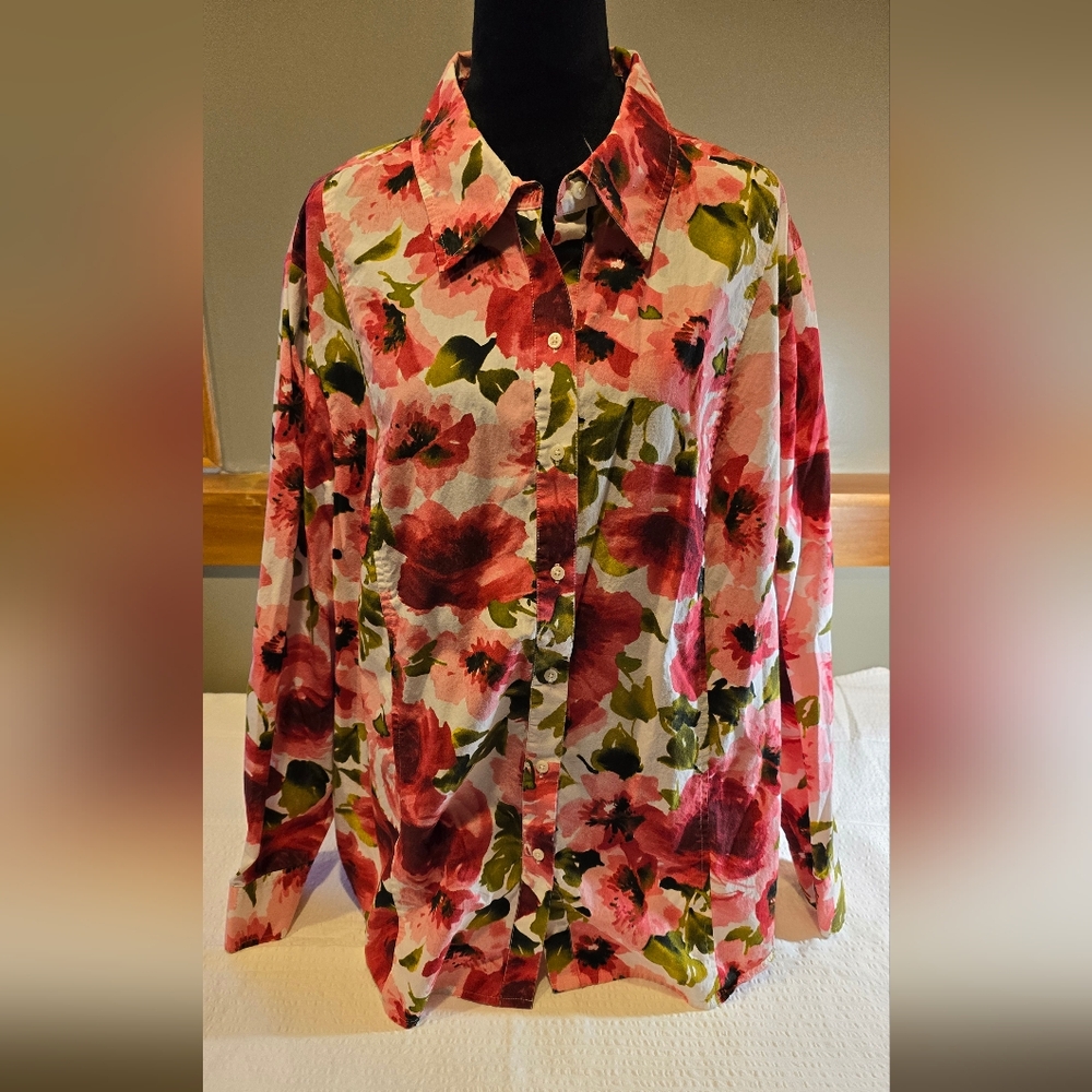 Jones New York 3X Floral Button Front Blouse